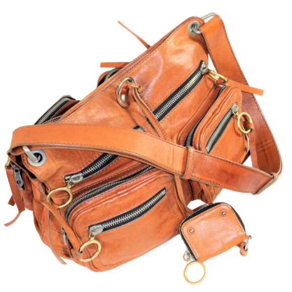 Chloe Betty Styling Saddle Brown Multi Pocket Shoulder Boho Slouch Satchel - Picture 2 of 13